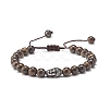 Round Natural Gemstone Braided Bead Bracelet with Buddha Head BJEW-JB07640-3