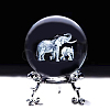 Glass 3D Laser Engraved Elephant Crystal Ball with Metal Stand ELEP-PW0001-68A-1