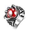 Punk 316L Stainless Steel Oval Red Corundum Rings For Men RJEW-BB01154-10-1