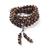 Natural Wood & Coconut Beaded Four Loops Wrap Bracelet Necklace with Gourd BJEW-JB08539-4