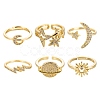 6Pcs 6 Styles Brass Micro Pave Clear Cubic Zirconia Cuff Rings RJEW-LS0001-34G-2