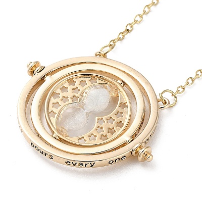 Rotated Hourglass Flat Round Alloy Pendant Necklaces for Women NJEW-G131-01C-1