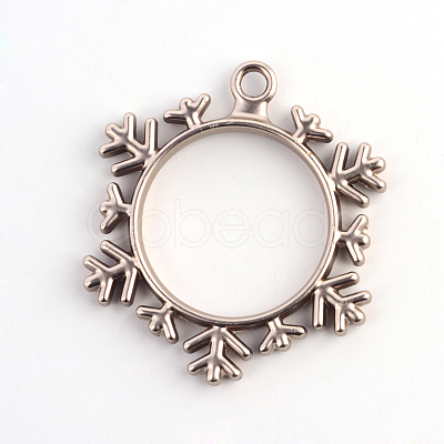 Matte Style Rack Plating Alloy Snowflake Open Back Bezel Pendants PALLOY-S047-07A-FF-1