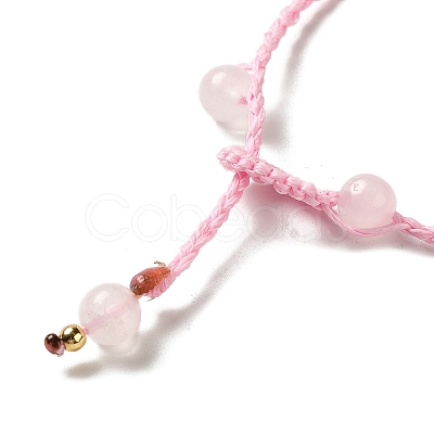 Natural Rose Quartz Braided Bead Necklacess NJEW-K258-06C-1