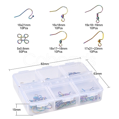 50Pcs 5 Style Ion Plating(IP) Rainbow Color 304 Stainless Steel French & Flat Earring Hooks STAS-YW0001-25-1