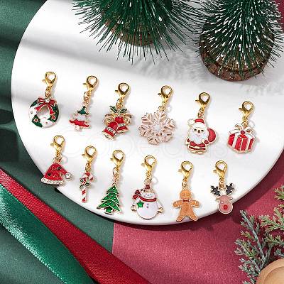 12Pcs 12 Styles Christmas Alloy Enamel Pandant Decorations HJEW-JM01949-1