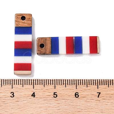 Independence Day Opaque Striped Resin & Walnut Wood Pendants RESI-U010-01G-1