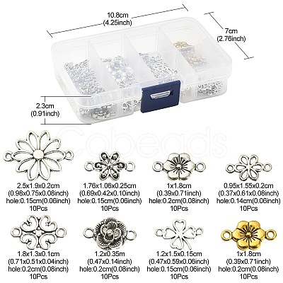 80Pcs 8 Styles Tibetan Style Alloy Flower Connector Charms TIBE-YW0001-33-1