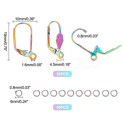 DICOSMETIC 50Pcs Rainbow Color 304 Stainless Steel Leverback Earring Findings DIY-DC0001-52-1