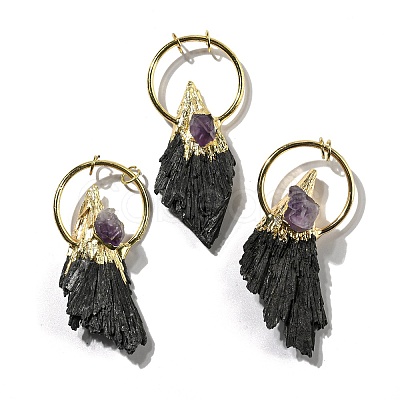 Natural Black Tourmaline & Amethyst Big Pendants RJEW-K269-01G-1