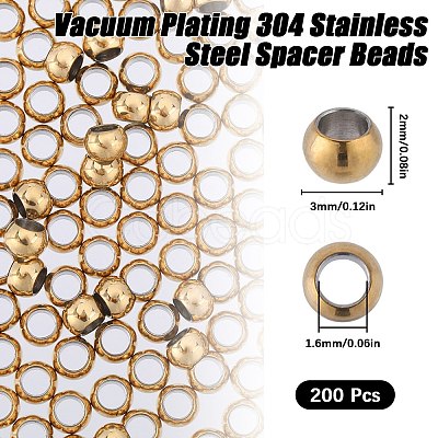 SUNNYCLUE 200Pcs PVD Vacuum Plating 304 Stainless Steel Spacer Beads STAS-SC0006-89B-1