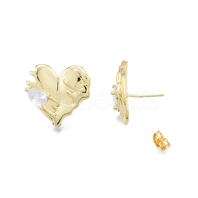 Clear Cubic Zirconia Heart Stud Earrings EJEW-P205-07G-1