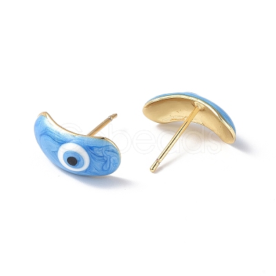 Enamel Curved Oval with Evil Eye Stud Earrings EJEW-G334-02G-04-1