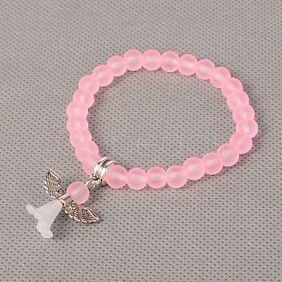 Stretchy Frosted Glass Beads Kids Charm Bracelets for Children's Day BJEW-JB01769-06-1