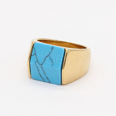 Rectangle Synthetic Turquoise Finger Ring FIND-PW0021-08E-G-1