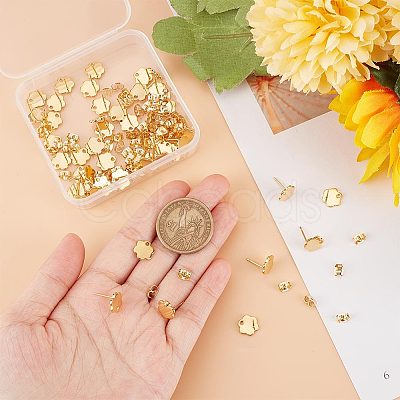 Unicraftale 50Pcs 201 Stainless Steel Flower Stud Earring Findings with Hole & 304 Stainless Steel Pins & Ear Nuts STAS-UN0047-02-1