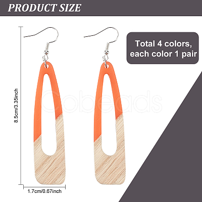 4 Pair 4 Color Resin & Wood Dangle Earrings EJEW-AB00042-1