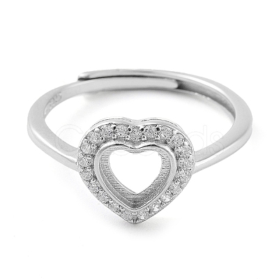 Heart Adjustable 925 Sterling Silver Ring Components STER-G042-06P-1