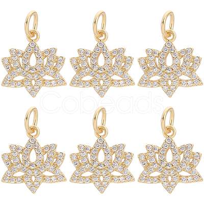 Beebeecraft 6Pcs Brass Micro Pave Clear Cubic Zirconia Charms ZIRC-BBC0002-18-1