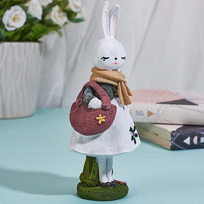 Resin Standing Rabbit Statue Bunny Sculpture Tabletop Rabbit Figurine for Lawn Garden Table Home Decoration ( White ) JX082A-1