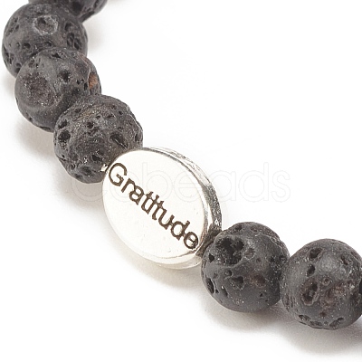 Natural Lava Rock Stretch Bracelet with Alloy Word Gratitude Beaded BJEW-JB08309-04-1