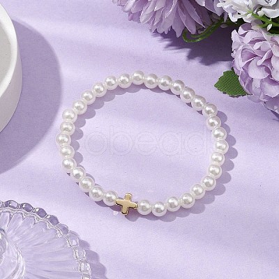 3Pcs 3 Style CCB Imitation Pearl White Jade Beads Bracelets Sets BJEW-JB11055-1