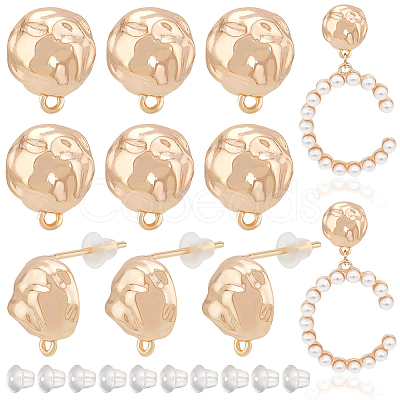 BENECREAT 12Pcs Brass Half Round Stud Earrings Findings KK-BC0011-27-1