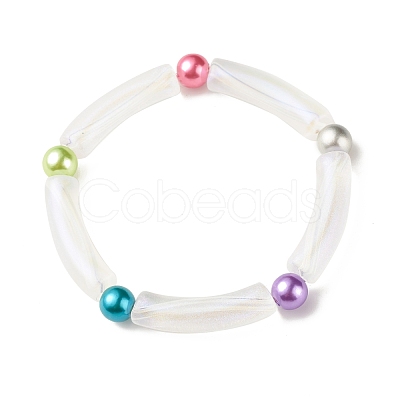 Acrylic Curved Tube & Round Chunky Stretch Bracelet for Women BJEW-JB08282-1