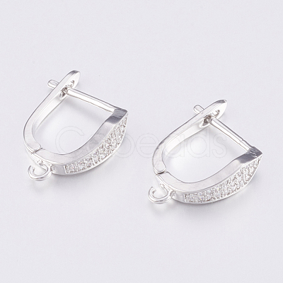 Brass Micro Pave Cubic Zirconia Hoop Earring Findings with Latch Back Closure ZIRC-K075-35P-1