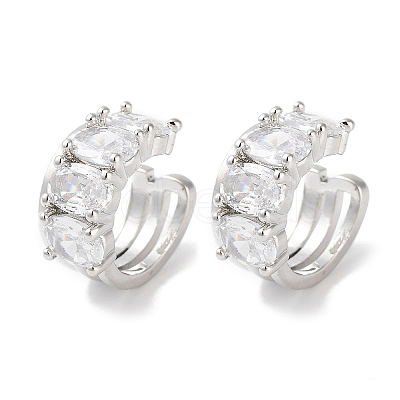 Oval Brass Cubic Zirconia Cuff Earrings for Women EJEW-E310-13P-1