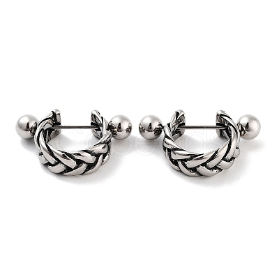 Braided 316 Surgical Stainless Steel Shield Barbell Hoop Earrings EJEW-Z050-58A-AS-1