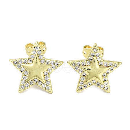 Star Brass Micro Pave Cubic Zirconia Stud Earrings for Women EJEW-E310-11G-1