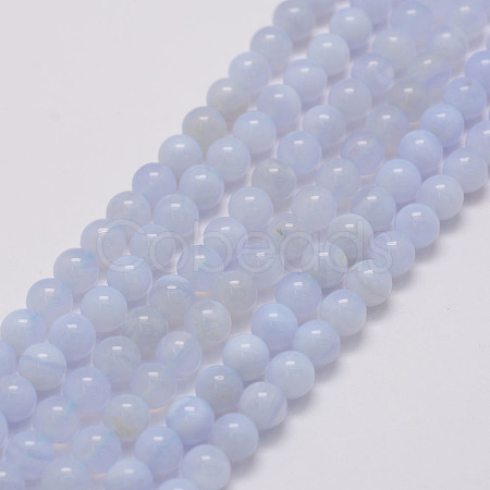 Natural Blue Chalcedony Beads Strands G-G970-38-8mm-01-1