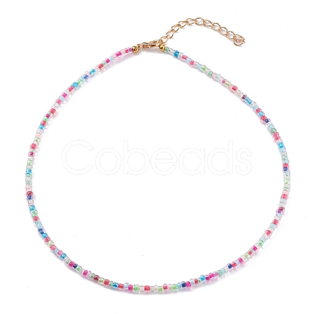 Round Transparent Inside Colours Glass Seed Beaded Necklaces NJEW-JN03362-03-1