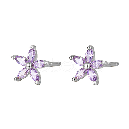 Cubic Zirconia Flower Stud Earrings FY1254-12-1