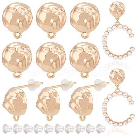 BENECREAT 12Pcs Brass Half Round Stud Earrings Findings KK-BC0011-27-1