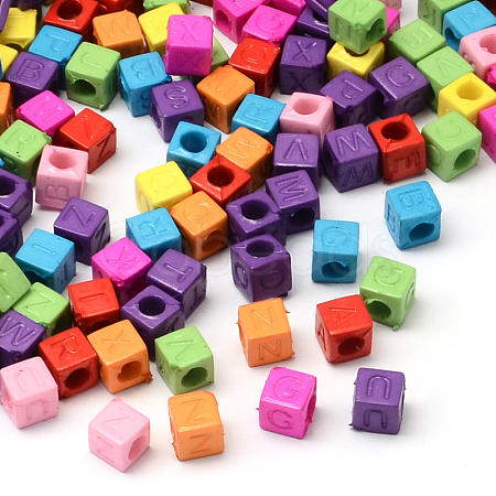 Mixed Letters Opaque Cube Acrylic Beads SACR-R886-16-1