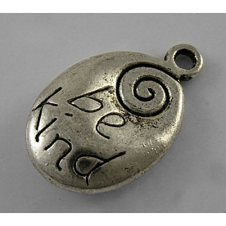 Tibetan Style Alloy Oval Carved Word Be Kind Message Pendants X-LF0558Y-1