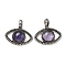 Natural Colorful Fluorite Pendants, Alloy Eye Charms, Antique Silver, Cadmium Free & Lead Free, 26x35.5x7mm, Hole: 7mm