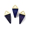 Natural Lapis Lazuli Pendants, Triangle Charms with Golden Plated Brass Findings, 18.5mm, Hole: 2x3mm