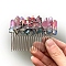 Natural Crystal Hair Combs, with Alloy Crown Hair Bands, for Women Girls, Pale Violet Red, 78x37mm