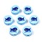 Handmade Polymer Clay Beads, Flat Round with Shark Pattern, Light Sky Blue, 9.5~10x4.5mm, Hole: 1.8mm