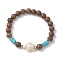 Beach Tortoise Synthetic Turquoise Bracelets, 8mm Wenge Wood Round Beaded Stretch Bracelets for Women, Floral White, Inner Diameter: 2 inch(5.2cm), bead: 8mm, tortoise: 17x14mm