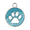 Enamel Charms, with Platinum Plated Alloy Findings and Glitter Powder, Flat Round with Dog Paw Prints, Sky Blue, 23x19x2.1mm, Hole: 2.1mm