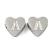 Tarnish Resistant 304 Stainless Steel Beads, Heart with Letter, Stainless Steel Color, Letter A, 7x8x3mm, Hole: 2mm