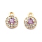 Brass Micro Pave Cubic Zirconia Charms, Long-Lasting Plated, Real 18K Gold Plated, Flat Round, Lilac, 8x6x3mm, Hole: 1.2mm