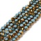 Electroplate Glass Beads Strands, Opaque Solid Color, Half Golden Plated, Faceted, Flat Round, Light Sky Blue, 4~4.5x3mm, Hole: 1mm, about 71~75pcs/strand, 10''~10.43''(25.4~26.5cm)