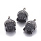 Glass Pendants, with Brass Findings and Polymer Clay Rhinestone, Buddha Head, Gunmetal, Black, 39~41.5x29~30x15.5~16mm, Hole: 7.5x4.5mm