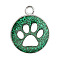 Enamel Charms, with Platinum Plated Alloy Findings and Glitter Powder, Flat Round with Dog Paw Prints, Green, 23x19x2.1mm, Hole: 2.1mm