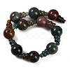 Natural Indian Agate 3-Hole Guru Beads Strands G-H064-E02-01-3